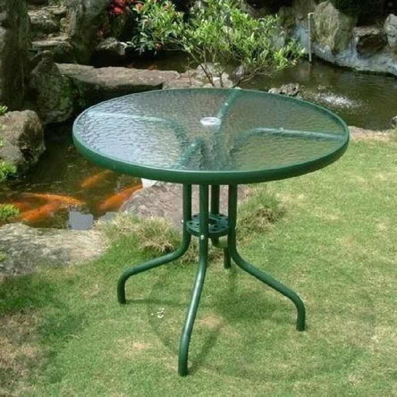【BROTHER兄弟牌】免運費優惠80cm戶外玻璃庭院圓桌 80cm (綠色/黑色) ，另有椅子選購