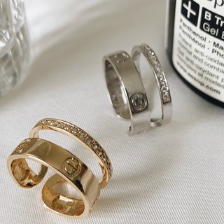 【現貨】正韓 歐美 簡約 質感 鍍14K金 雙層 鑲鑽 戒指【KT Accessories】
