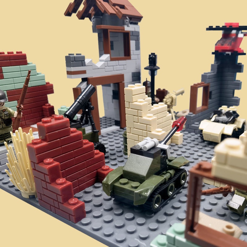 軍事積木 益智積木 MOC小顆粒積木兼容樂高戰爭廢墟系列之街頭戰爭-自主軍事拼搭玩具
