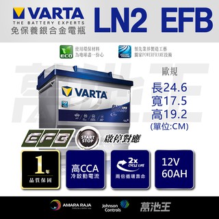 【韓製VARTA歐規LN2 EFB】火速出貨⚡EFB款型 (12V60Ah) 起停車款可適用銀合金 全球獨立 新極板技術