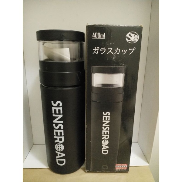 [彰化股東會紀念品拍賣中心] 三榮 senseroad 樂活泡茶杯-黑 玻璃內膽 400ml