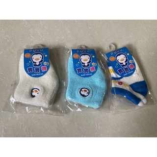 ✨寶寶襪✨PUKU 藍色企鵝 寶寶襪 初生襪 三件合售 0-12M