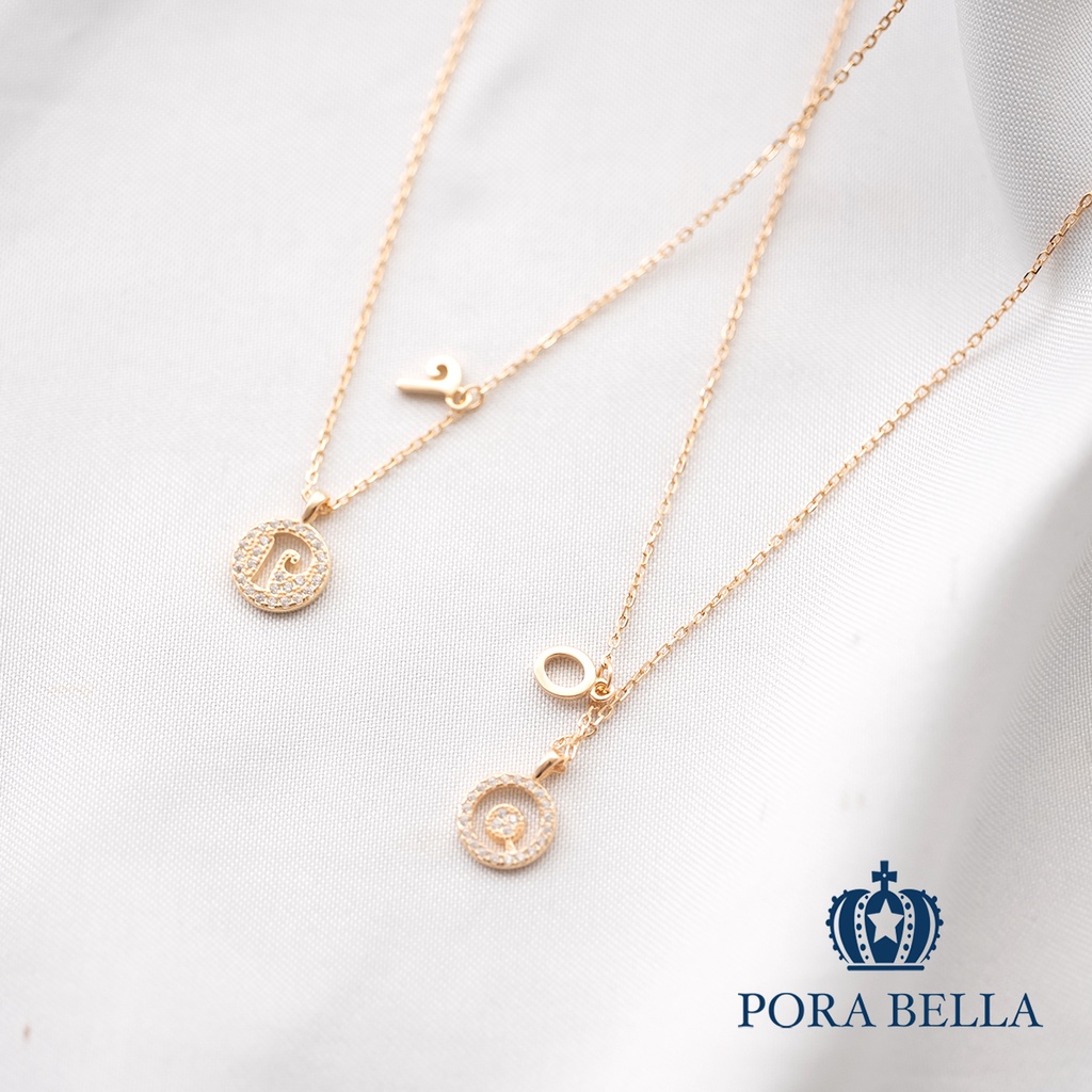 <Porabella>925純銀鋯石字母項鍊 純銀字母鎖骨鍊 圓牌純銀項鍊 Alphabet Necklace