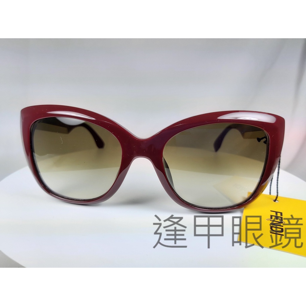 『逢甲眼鏡』FENDI 太陽眼鏡 胭脂紅大方框   漸層棕鏡面  鏡腳質感金邊【FF0019/S C01】