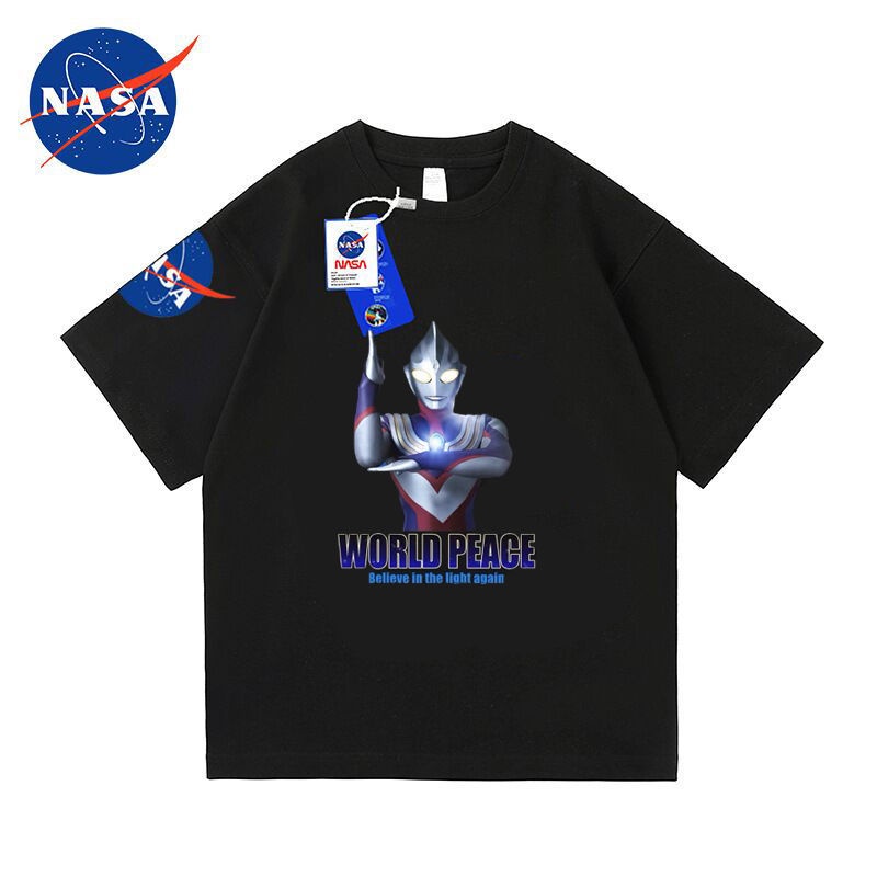 【夢想太空】Mango&amp;NASA聯名男童純棉T恤兒童短袖卡通奧特曼衣服中大童超人力霸王上衣新款親子裝