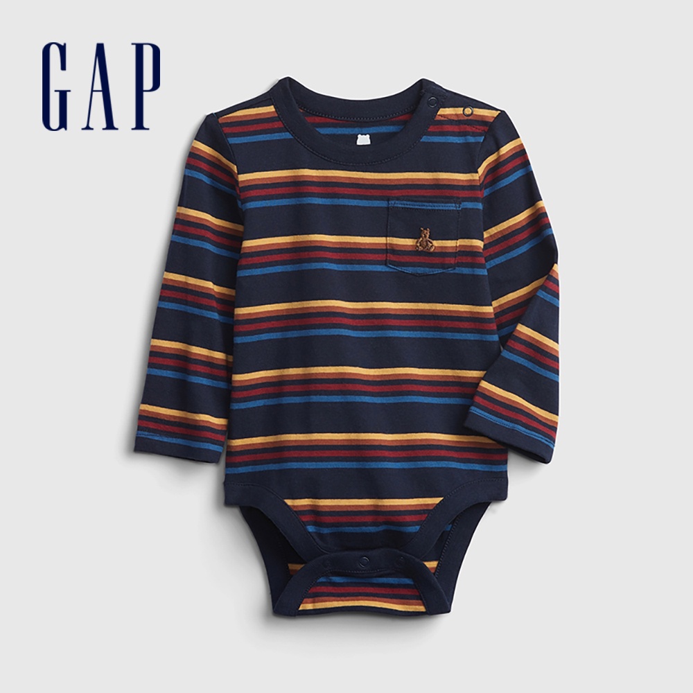 Gap 嬰兒裝 條紋長袖包屁衣 布萊納系列-彩色條紋(729857)