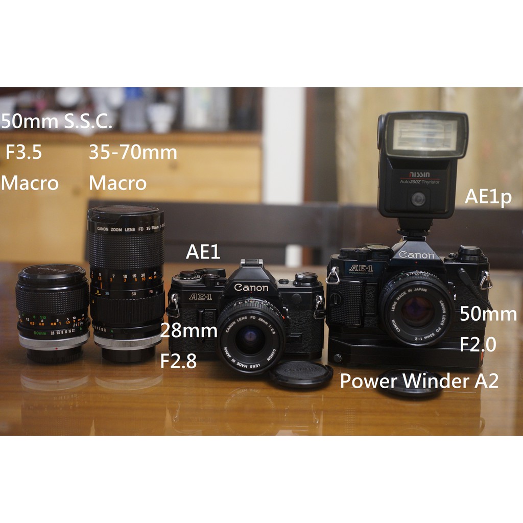 9成新 剛保養好 Canon底片機 AE-1p AE-1加購28mm 55mm 35-70mm Macro鏡頭 Fm2