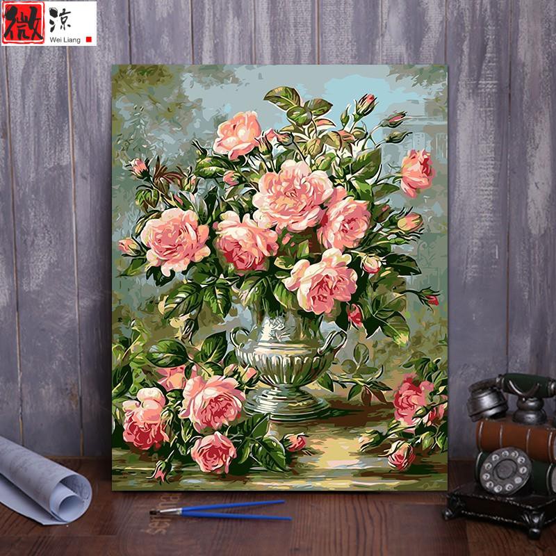 《微涼精品店》diy數字油畫客廳風景花卉動漫人物填色手繪大幅定制裝飾畫 玫瑰花