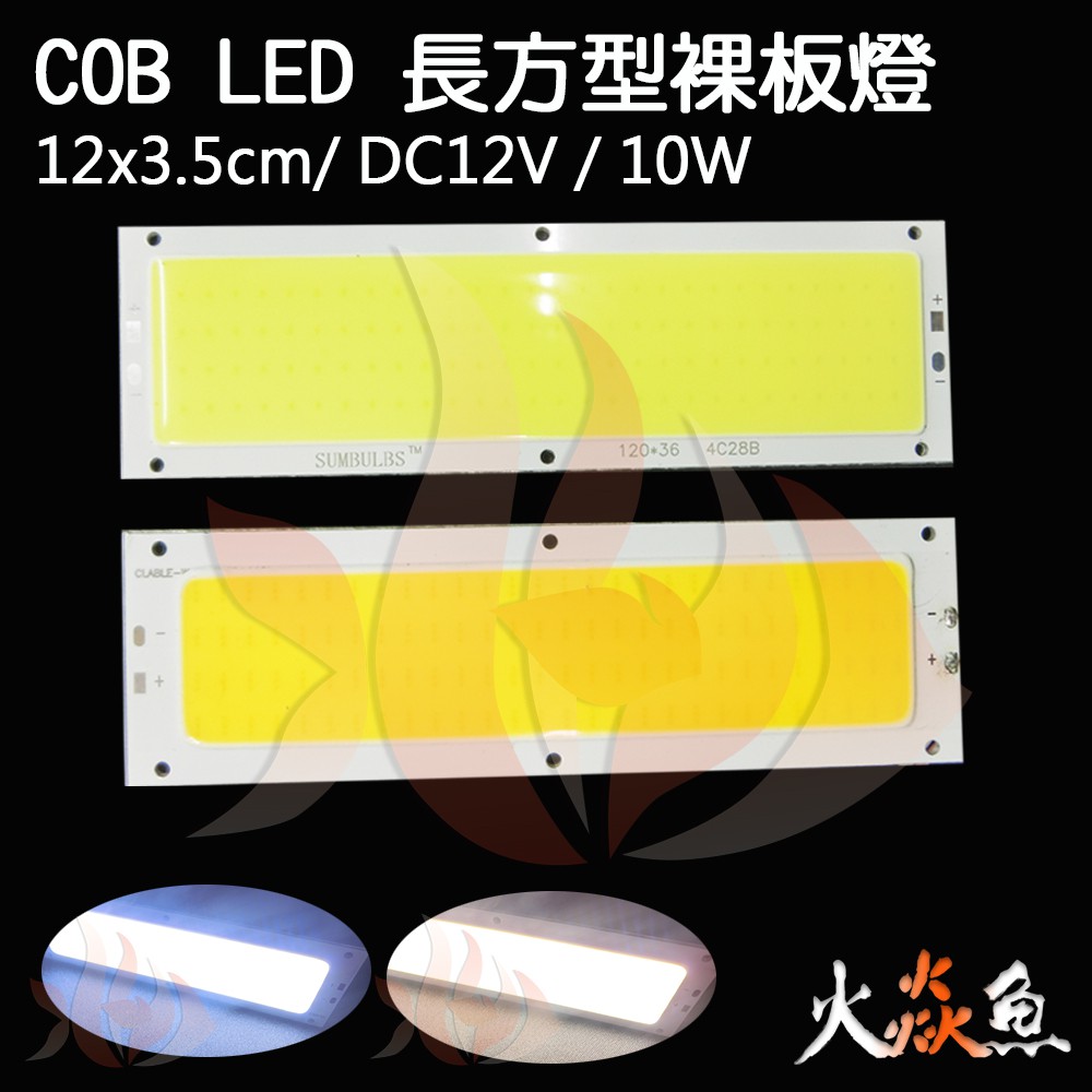 火焱魚 LED COB 長方型 12x3.5cm 裸板 白 6500K 暖白 3000K 爆亮 日行燈 汽車 機車 板燈