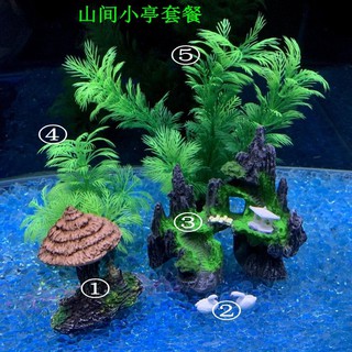 爆卖热销 適合長30cm 80cm魚缸仿真水草松樹城堡懶人造景套餐假山石小擺件 蝦皮購物