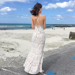 Fidressy✨超美露背蕾絲長洋💕輕婚紗 婚禮洋裝 伴娘禮服 長洋裝 宴會禮服 度假洋裝 蕾絲洋裝 禮服 禮服婚紗