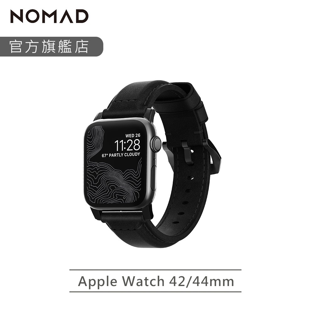 【NOMAD】美國HORWEEN AppleWatch專用質樸黑皮革錶帶-經典黑-42/44/45/49mm｜台灣總代理