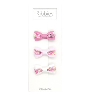 英國 Ribbies Clippies - 雙色緞帶蝴蝶結髮夾3入組 Mitsi Pink