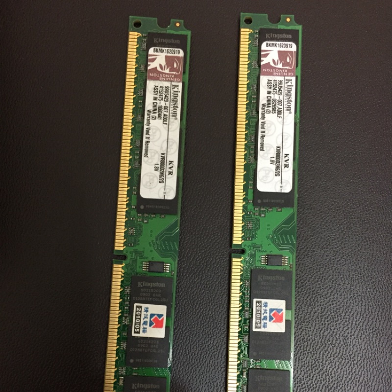 DDR2-800 PC2-6400金士頓記憶體2G*2條，共4G永久保固