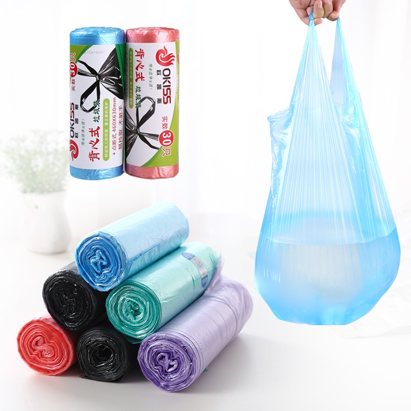手提式垃圾袋💥台灣出貨💥B2230 不髒手手提式垃圾袋 背心式點斷式垃圾袋 彩色塑料家用一次性垃圾袋