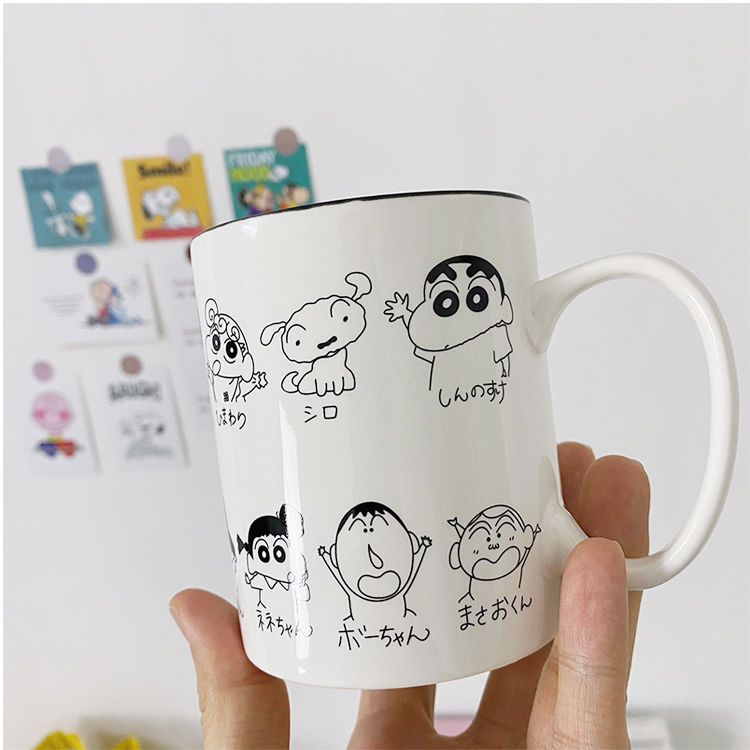 【超級可愛的史努比 Snoopy】 蠟筆小新日韓卡通杯子陶瓷杯帶蓋勺創意馬克杯可愛少女心簡約ins