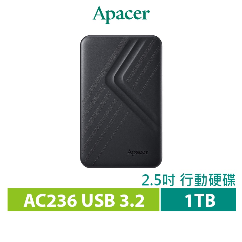 Apacer宇瞻AC236 1TB USB3.2 Gen1行動硬碟-時尚黑