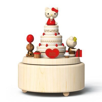 正版 三麗鷗 hello kitty 木製音樂鈴音樂盒雙胞胎姐妹小熊生日蛋糕氣球