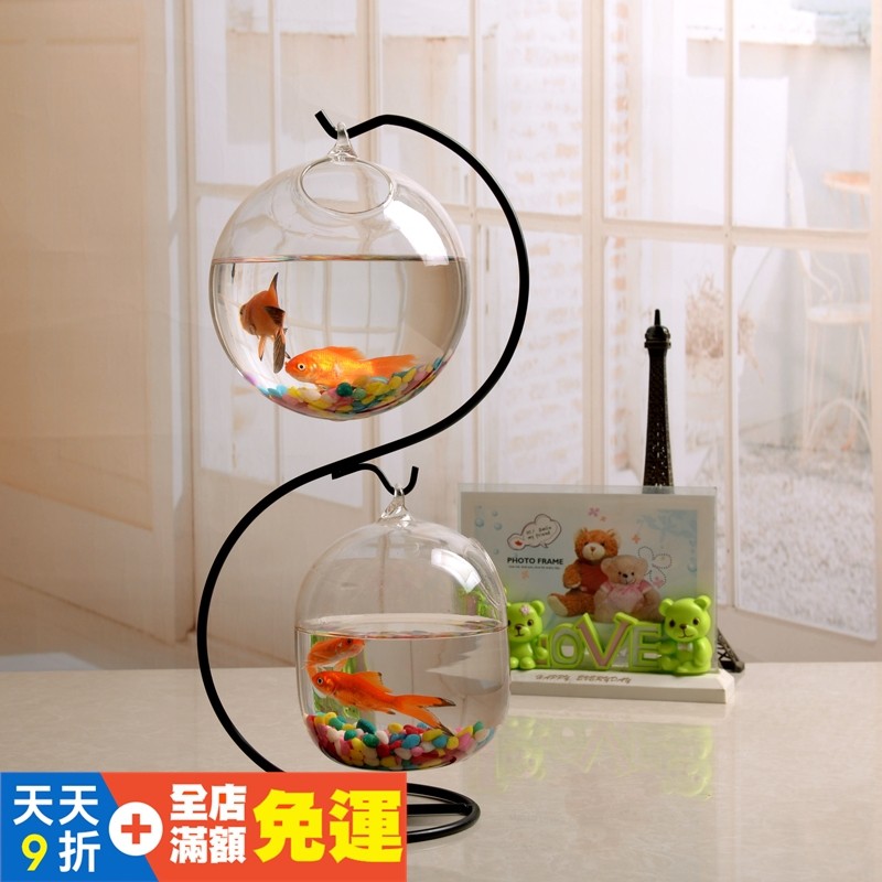 现货 懸掛水培玻璃吊瓶微景觀生態瓶鐵架辦公室家用歐式桌面小魚缸 蝦皮購物