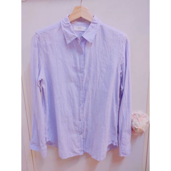 Uniqlo特級亞麻粉紫色襯衫M號 uniqlo亞麻襯衫 uniqlo長袖襯衫 紫色襯衫 大尺碼襯衫