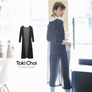 東京著衣 透視感網紋長版針織外套