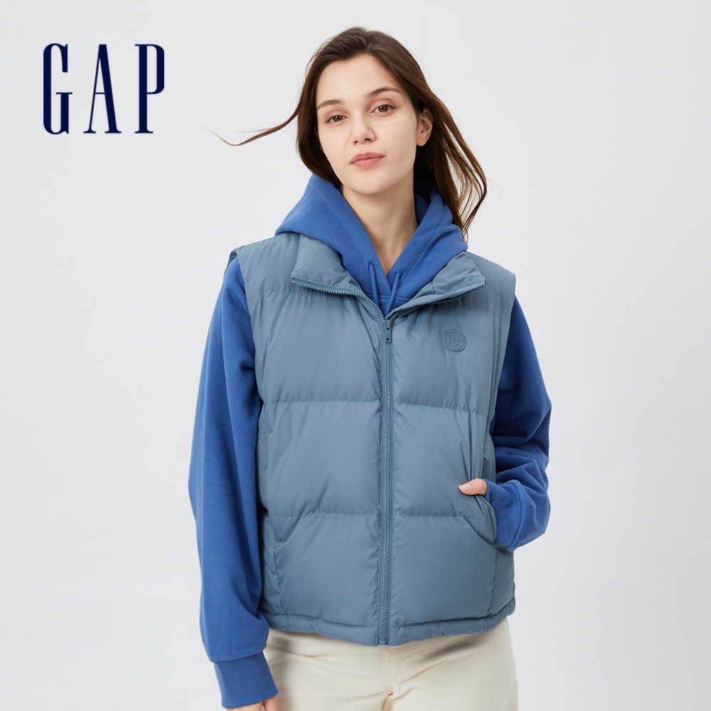 Gap 女裝 Logo立領羽絨背心 大絨朵羽絨系列-灰藍色(884540)