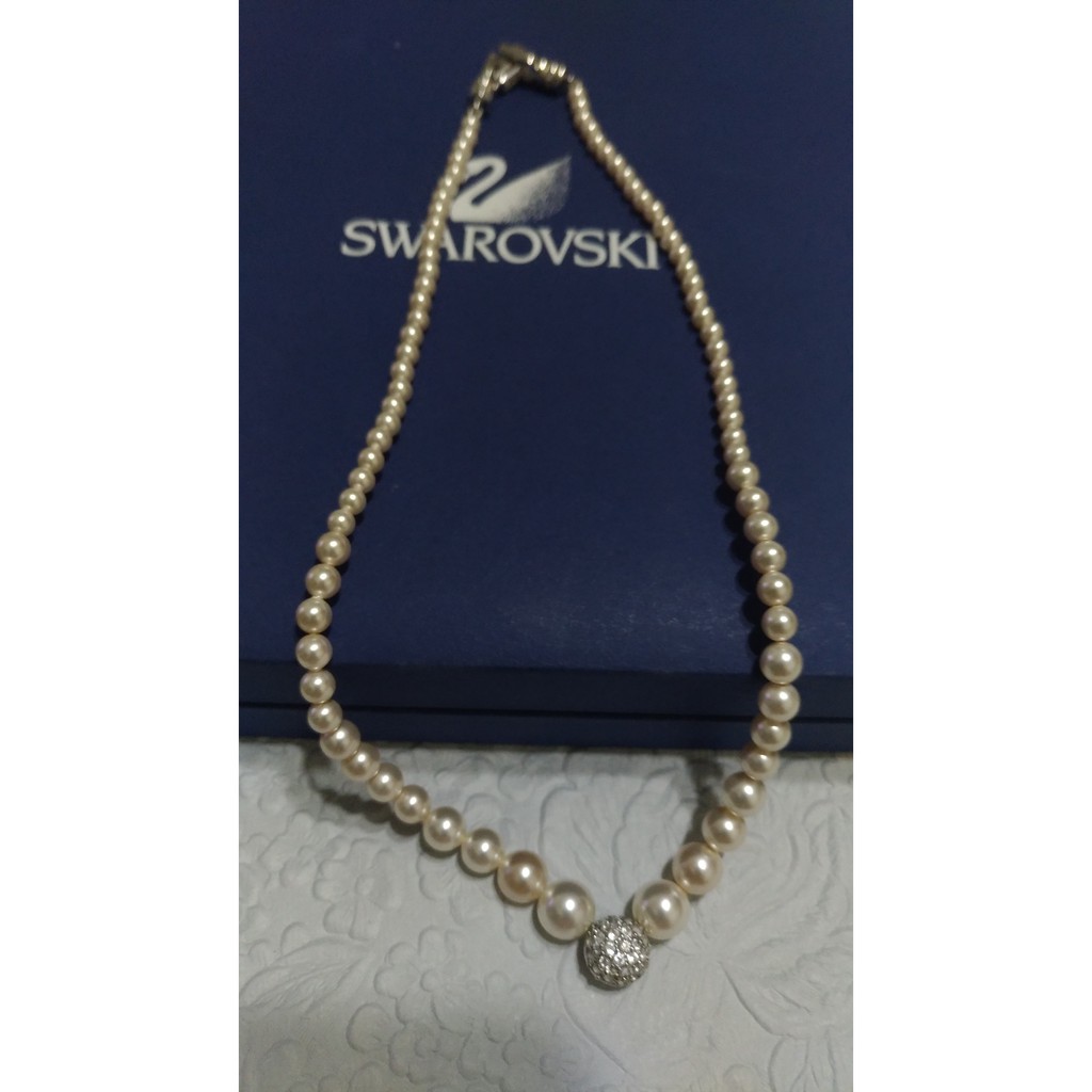 Swarovski 小而大垂墜鑲水晶珍珠項鍊