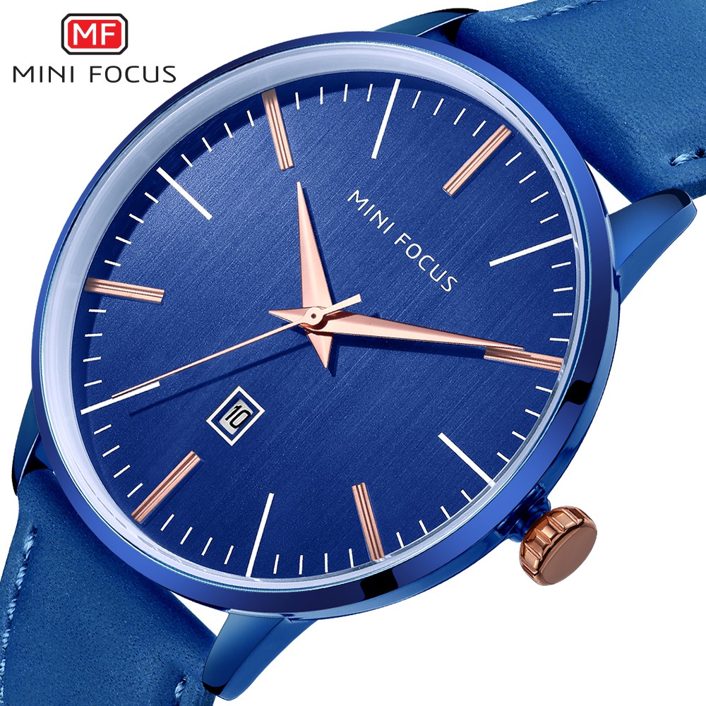 Minifocus 男士手錶頂級奢華皮革經典時尚設計簡約日期顯示防水石英手錶