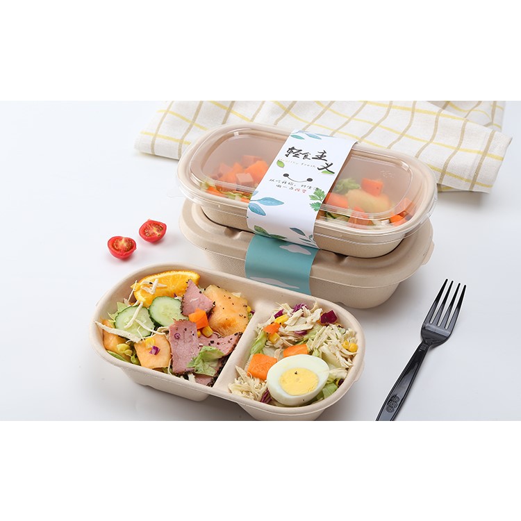一次性沙拉盒紙漿餐盒輕食外賣環保可打包盒健身便當餐盒  植纖餐盒+蓋