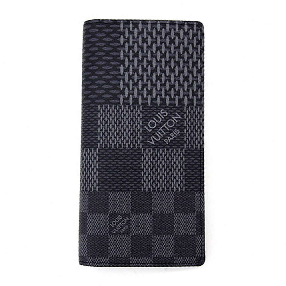 LV N60436 BRAZZA棋盤格LOGO Damier Graphite帆布17卡對折長夾(黑灰)