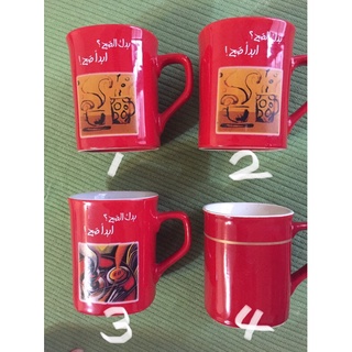 二手 中東帶回 英文字+阿拉伯字 特殊圖樣 雀巢紅色咖啡杯 經典紅杯 馬克杯 情侶杯 牛奶杯 花茶杯 限量 珍藏 紀念