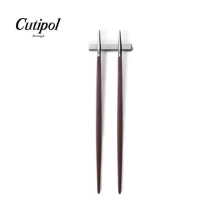 【Cutipol】GOA系列-棕柄霧面不銹鋼-22.5 cm筷子+筷架 葡萄牙手工餐具