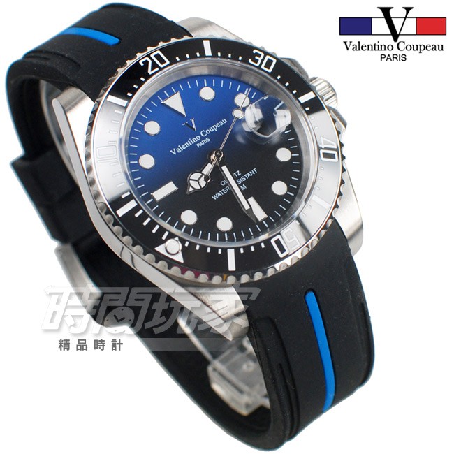 valentino coupeau 范倫鐵諾 V61589膠半藍 古柏 漸層藍 夜光 防水 男錶 潛水錶【時間玩家】