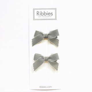 英國Ribbies 經典蝴蝶結2入組-黑白細條紋