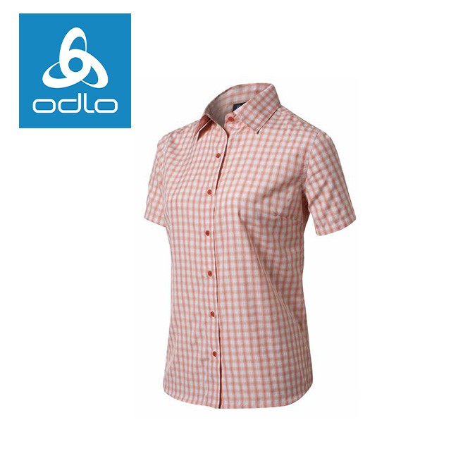 【瑞士ODLO】女格子短袖合身襯衫 502321-99980(珊瑚紅格)