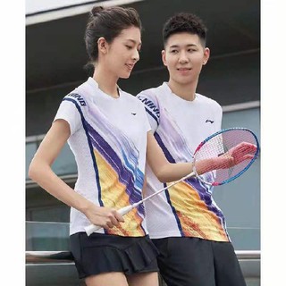 新款李寧 Li Ning時尚短袖羽毛球服 羽球衣 情侶短袖運動套裝 男女童裝羽球衣 跑步服 比賽衣