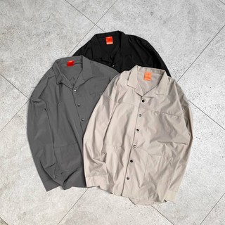 【PAGANS STORE】韓國 古巴領 尼龍 口袋 寬鬆 落肩 長袖 襯衫 (3 color)