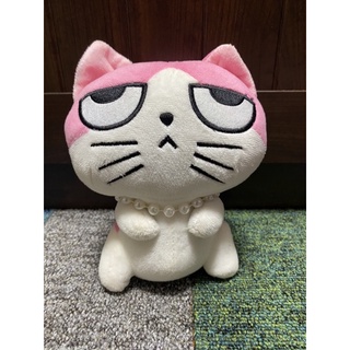 粉色吊吊眼珍珠項鍊貓咪（約18公分）