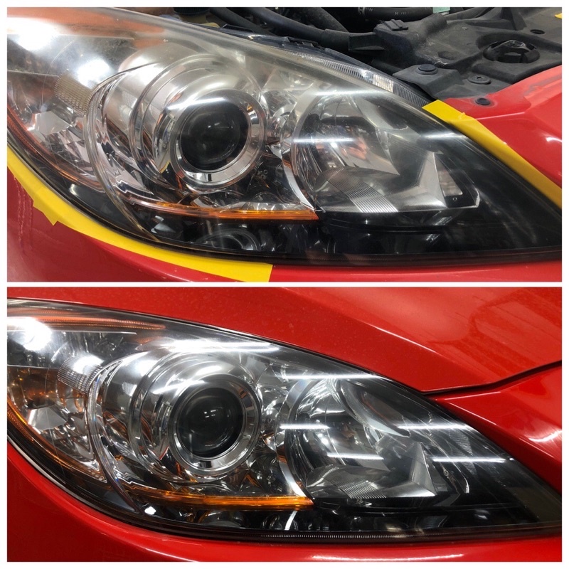 Mazda3馬自達3 大燈修復，馬3馬5馬6 大燈氧化泛黃修復、大燈龜裂修復、大燈刮傷刮痕修復、抗uv硬化層重建