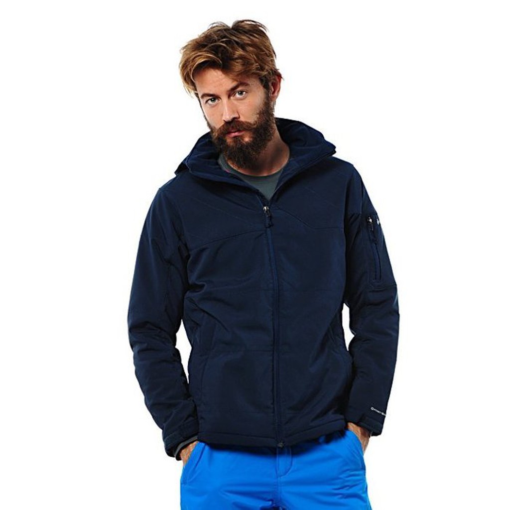 美國百分百【全新真品】Columbia 外套 夾克 連帽 哥倫比亞 登山 深藍 鋪棉 防潑水 男 S M XL E696