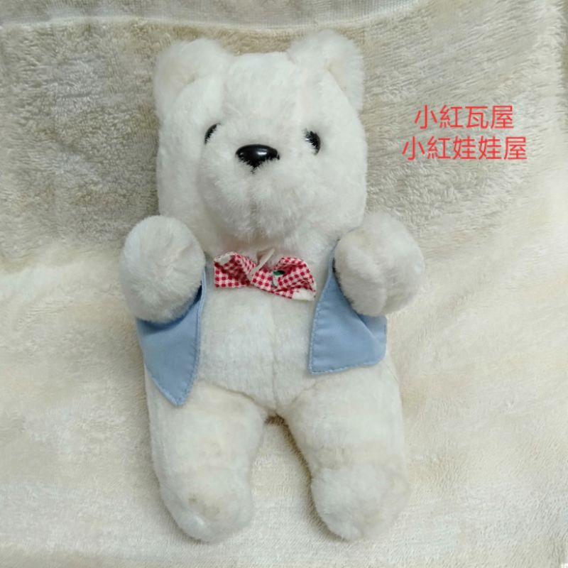 小紅瓦屋.2手台北凱悅大飯店布娃娃穿藍背新的白色北極熊熊高22公分(夾娃娃機2手玩具)