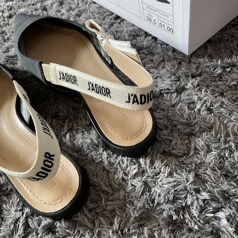 二手/正品）Dior J'ADIOR 露跟平底芭蕾舞鞋綁帶平底鞋黑色尺寸38.5 