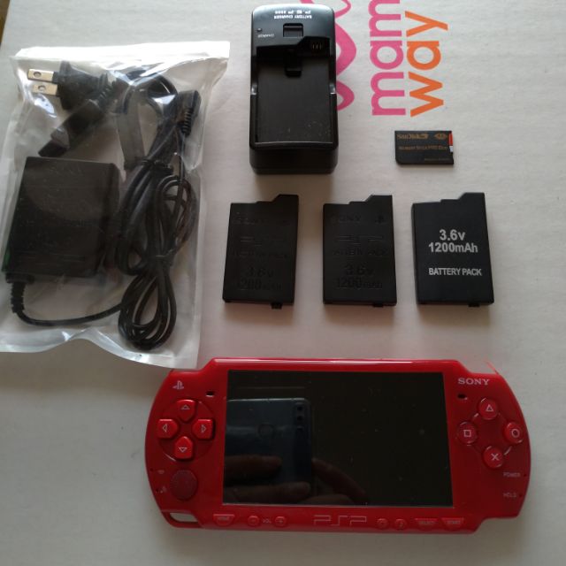PSP 2007 永久改機 紅色 外觀如新 3顆電池 旅充 座充 保貼 套子 SD轉卡