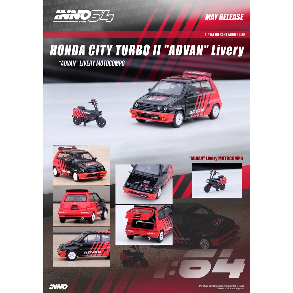 【模例】iNNO64 1/64 HONDA CITY TURBO II Advan塗裝 附同款Motocompo