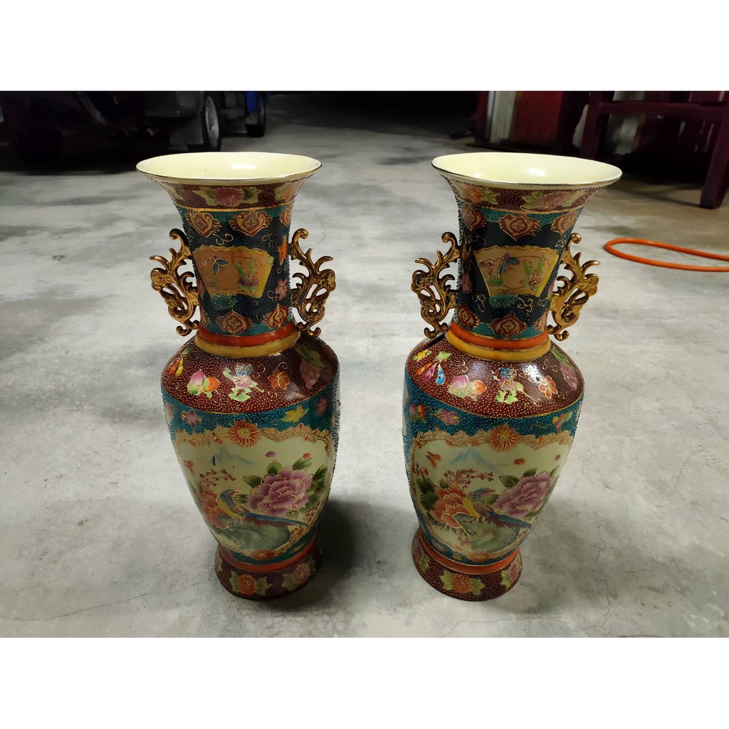 古董早期花瓶1對 彩繪花瓶 瓷器 古董收藏藝術工藝品 早期古董花瓶陶瓷罐 古董 古瓷 早期收藏收藏品 裝飾 蝦皮購物