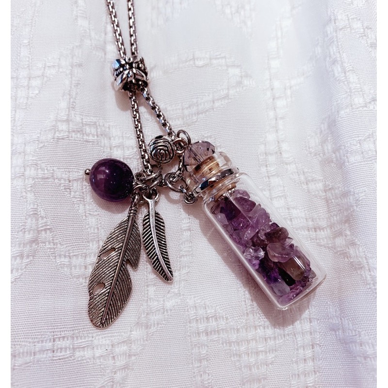 紫水晶水晶精油瓶項鍊 長項鍊 香氣護身符