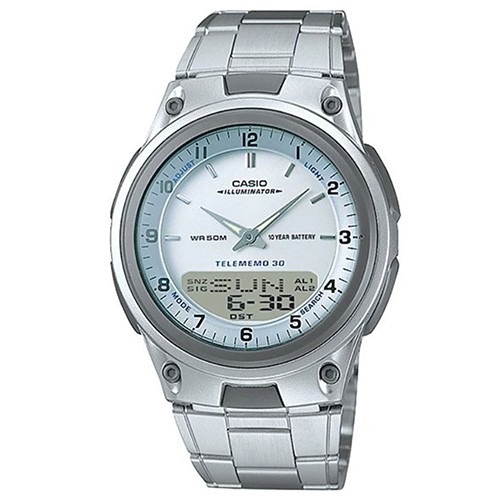 【CASIO】10年電力商務型男不鏽鋼雙顯錶-白面(AW-80D-7A)正版宏崑公司貨