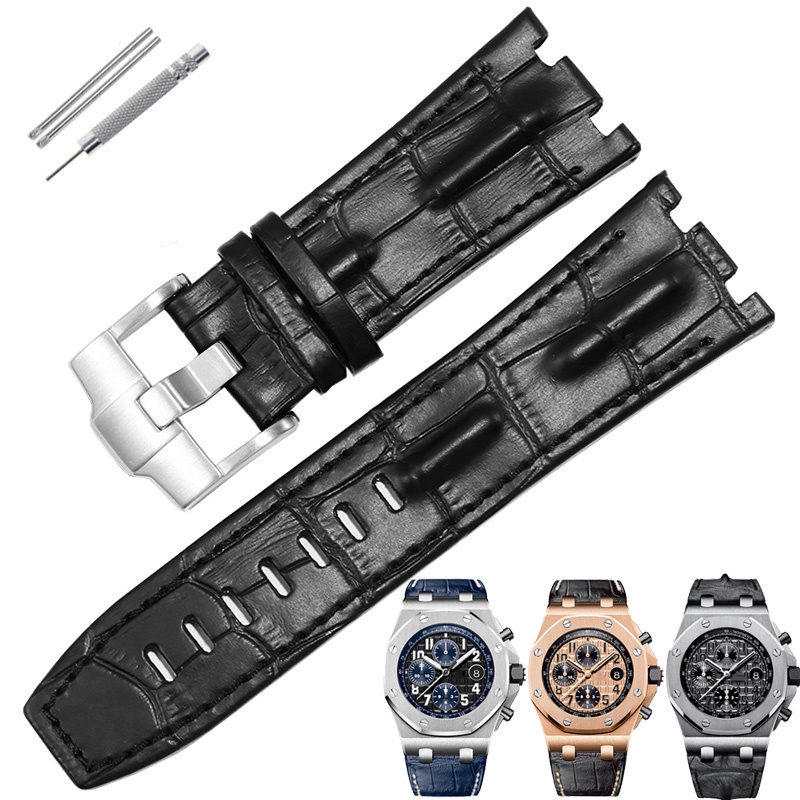 適用於 AP 15703 皇家橡樹離岸系列 28 毫米黑色棕色藍色錶帶配件男士的皮革錶帶