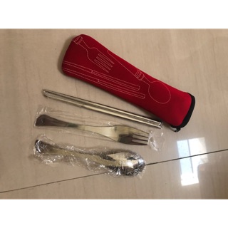 餐具組 紅色不鏽鋼餐具 筷子湯匙叉子 環保筷 湯匙 附收納袋