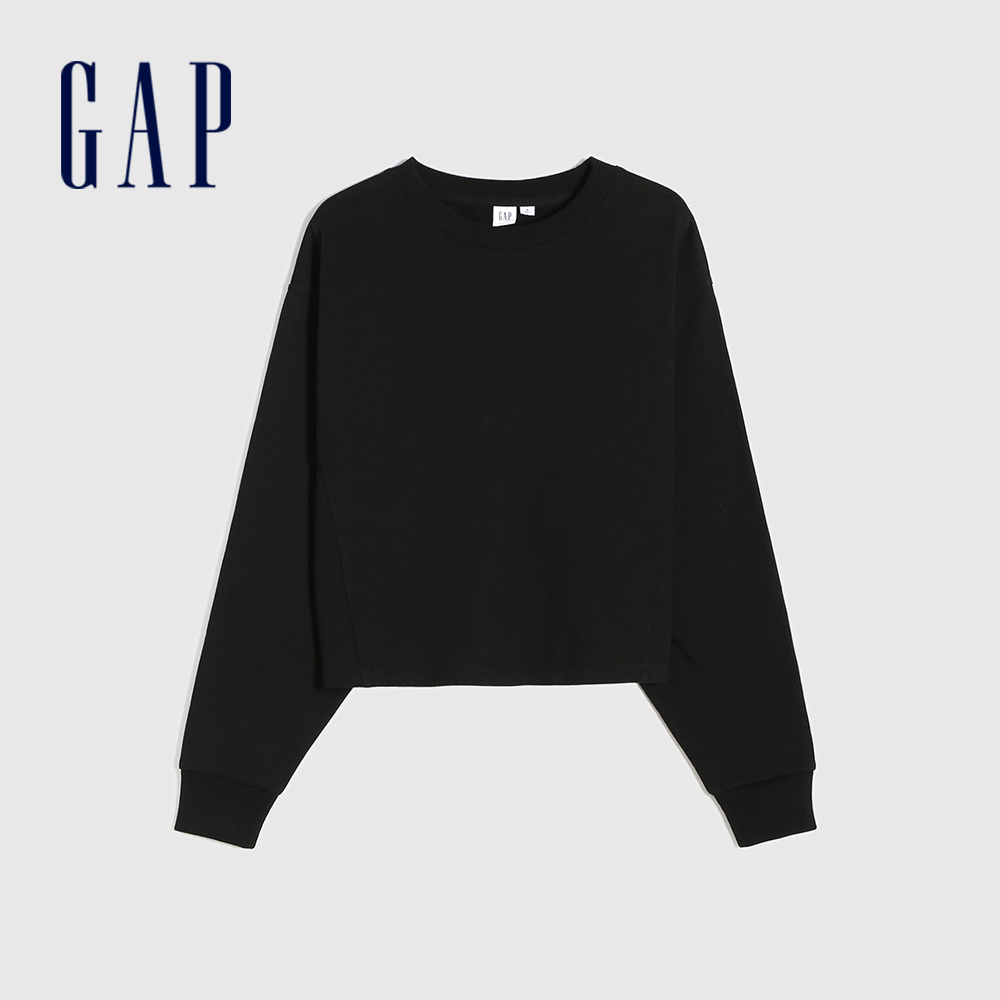 Gap 女裝 大學T 碳素軟磨法式圈織系列-黑色(939953)
